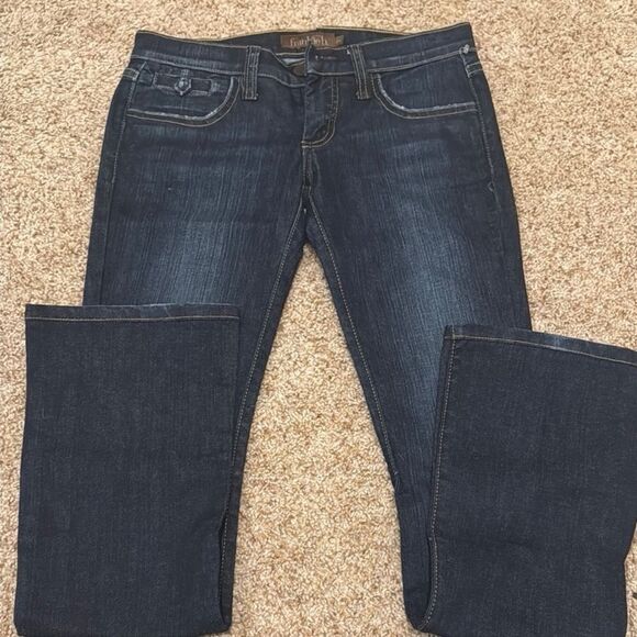 Frankie B. Blue and Red Downtown Designer Jeans w/ Embroidery & Buckle Hardware - Picture 2 of 4